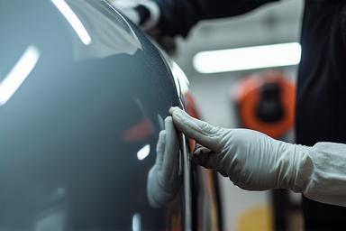 Exterior car detailing process on a luxury car
