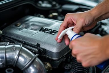 Detailer cleaning and dressing engine bay components