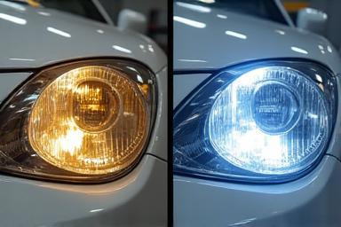 Headlight lens restored from yellowed to clear